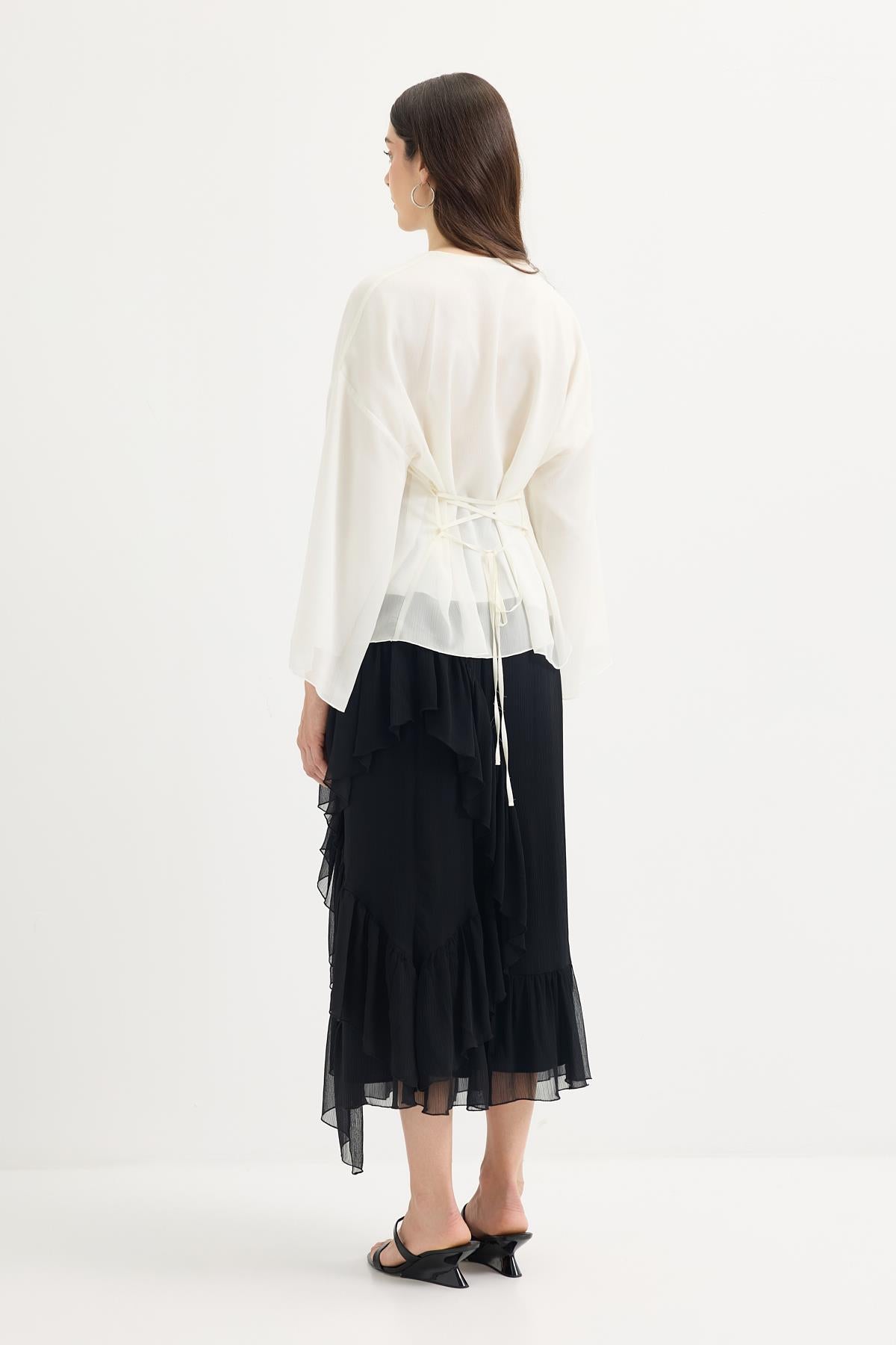 Bağlama Detaylı Oversize Tunik Ekru