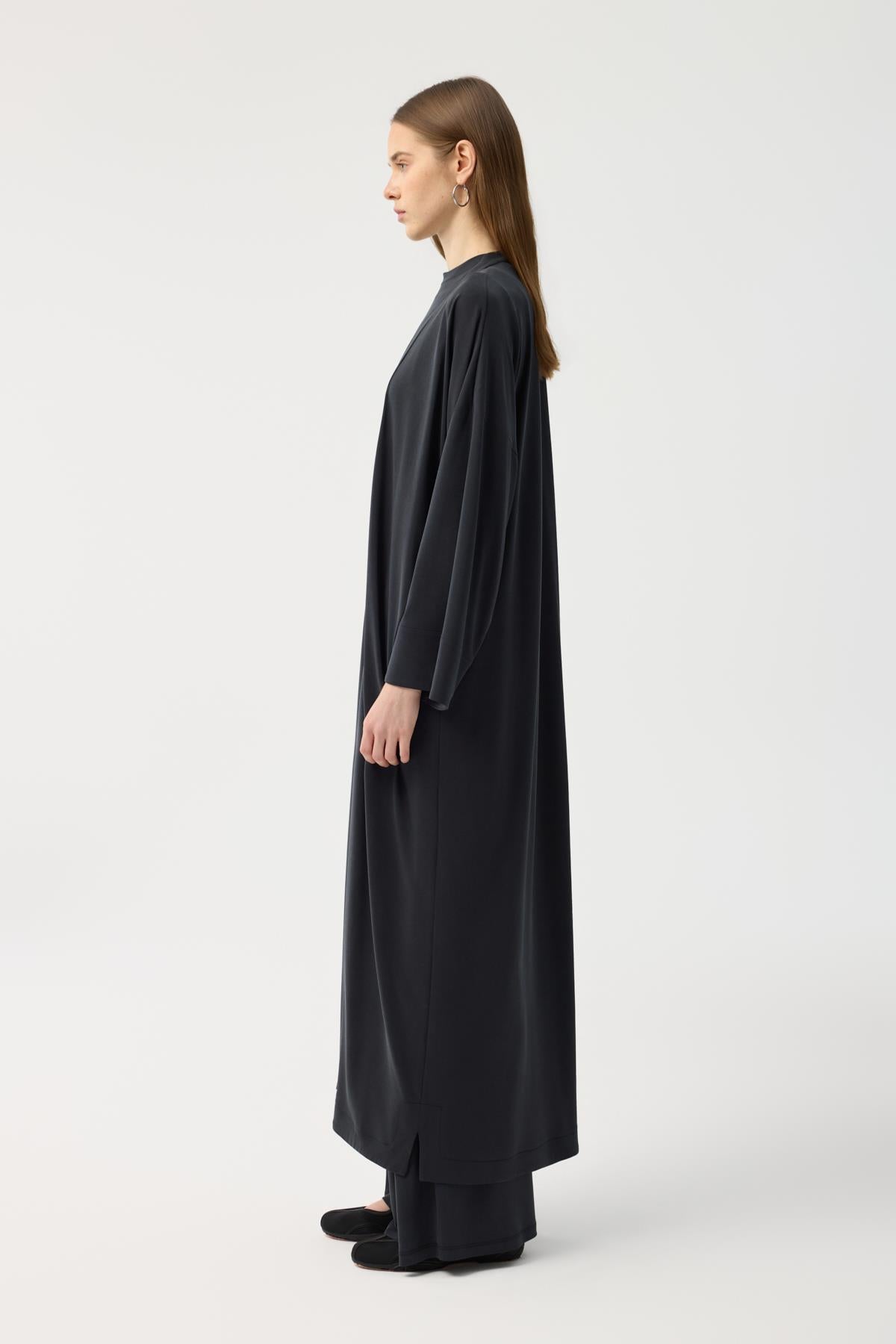 Modal Cupra Pantolon Bluz Abaya Takım Siyah