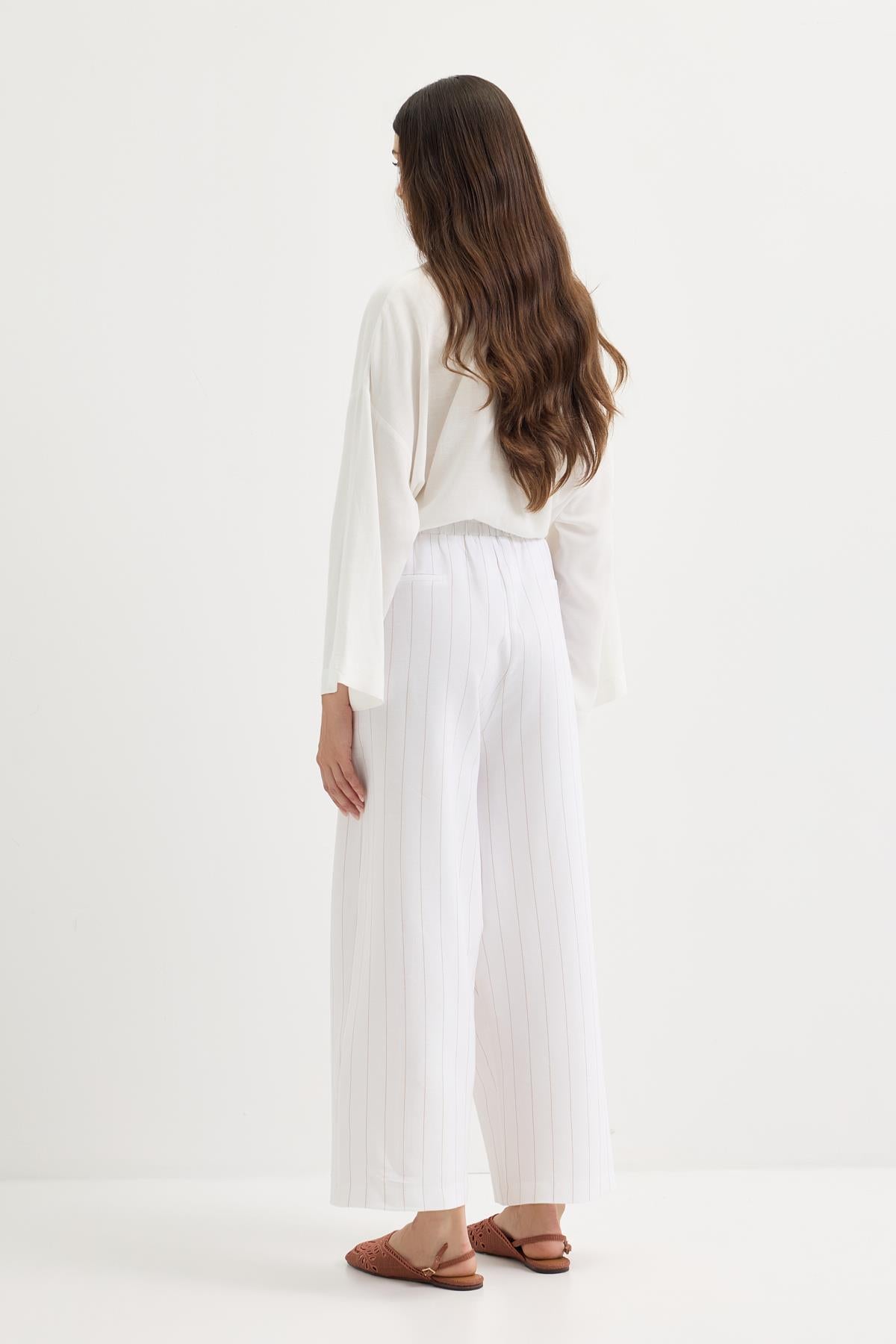 Pileli Cepli Keten Pantolon Camel