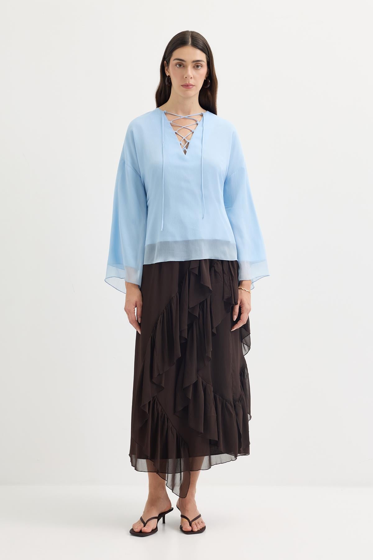 Bağlama Detaylı Oversize Tunik Açık Mavi