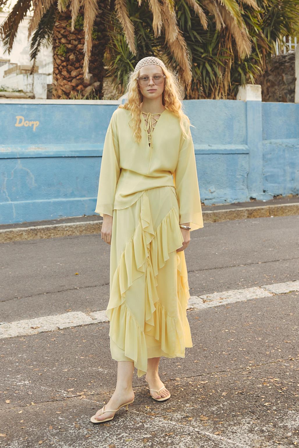 Bağlama Detaylı Oversize Tunik Sarı