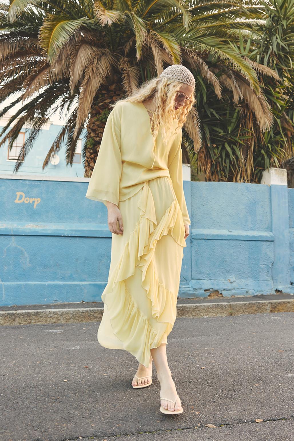 Bağlama Detaylı Oversize Tunik Sarı
