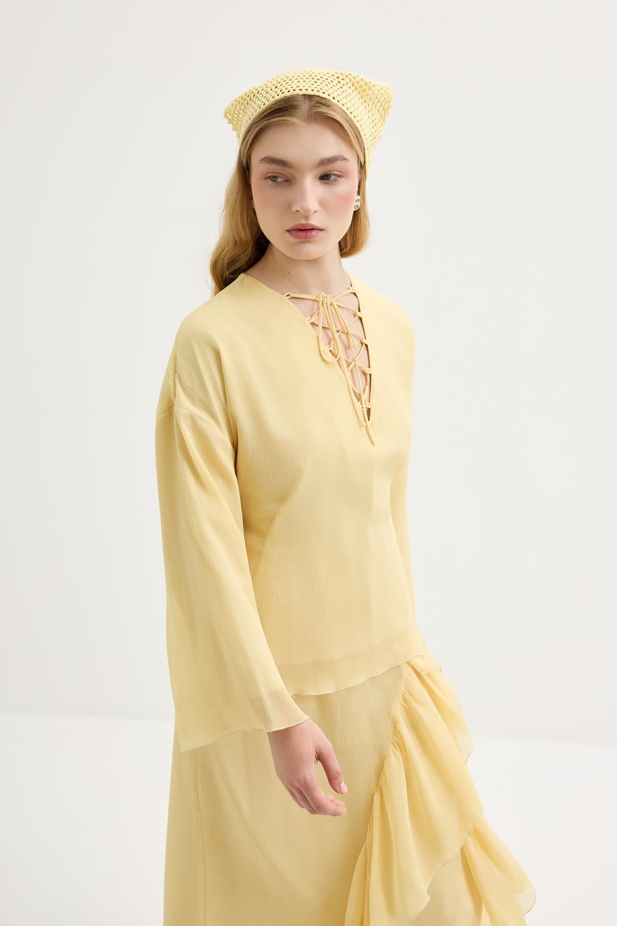 Bağlama Detaylı Oversize Tunik Sarı