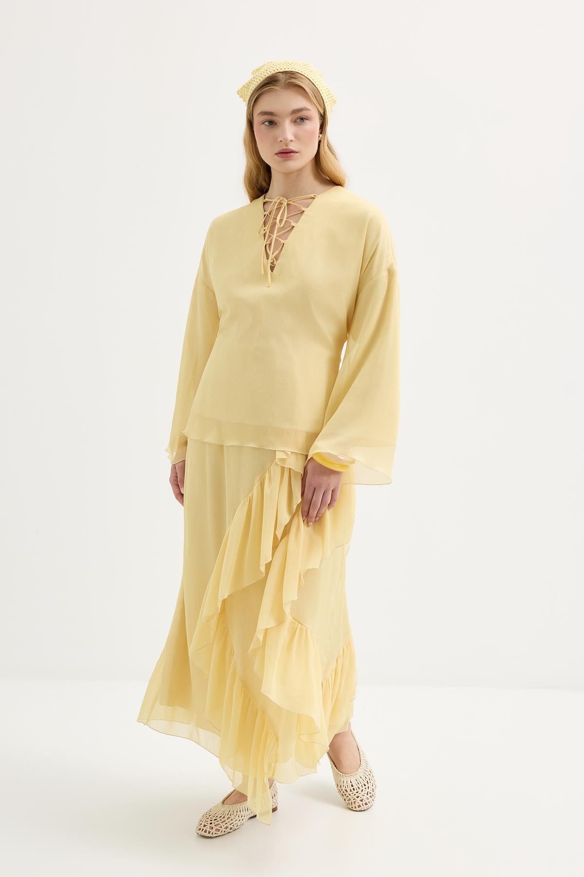 Bağlama Detaylı Oversize Tunik Sarı