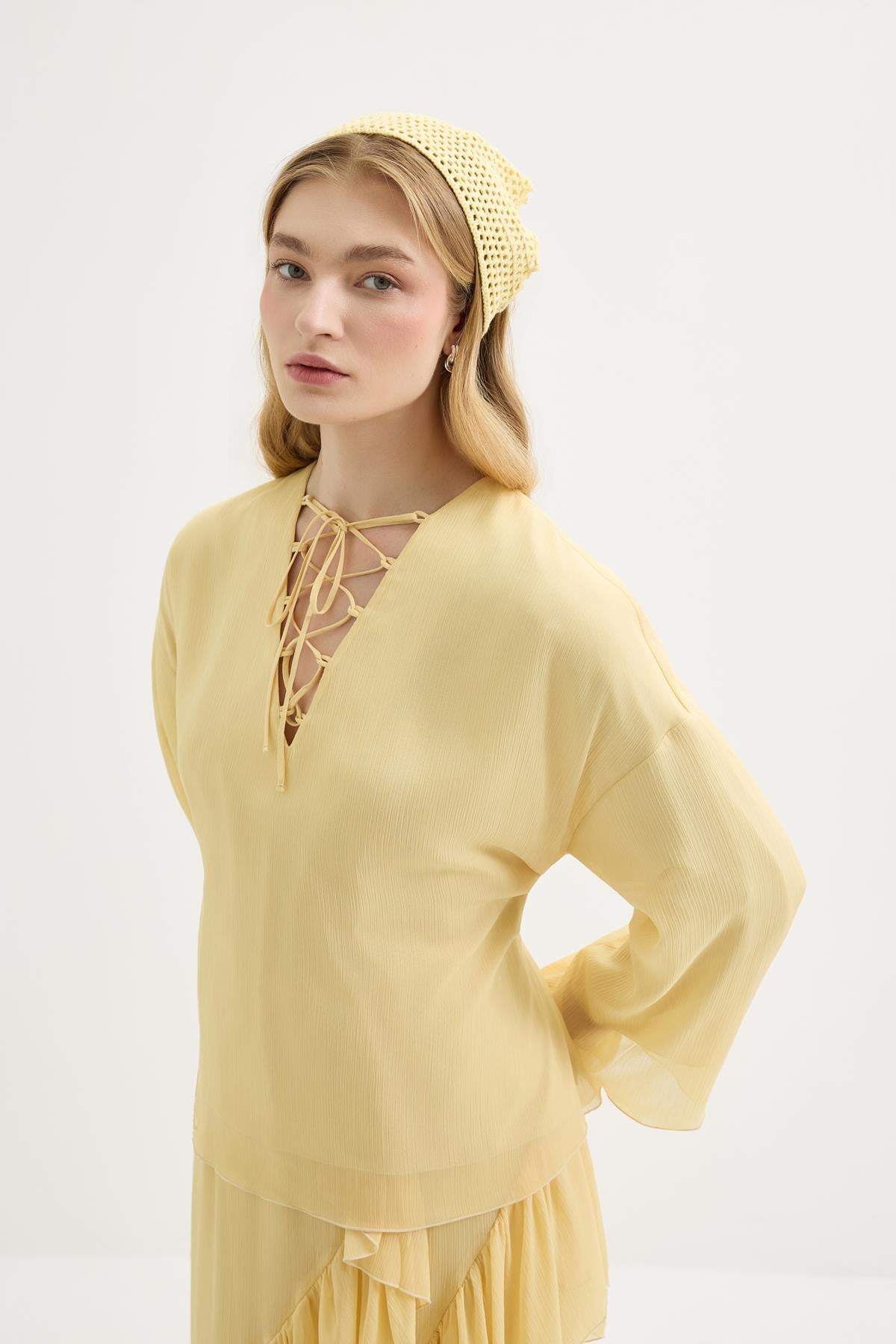 Bağlama Detaylı Oversize Tunik Sarı