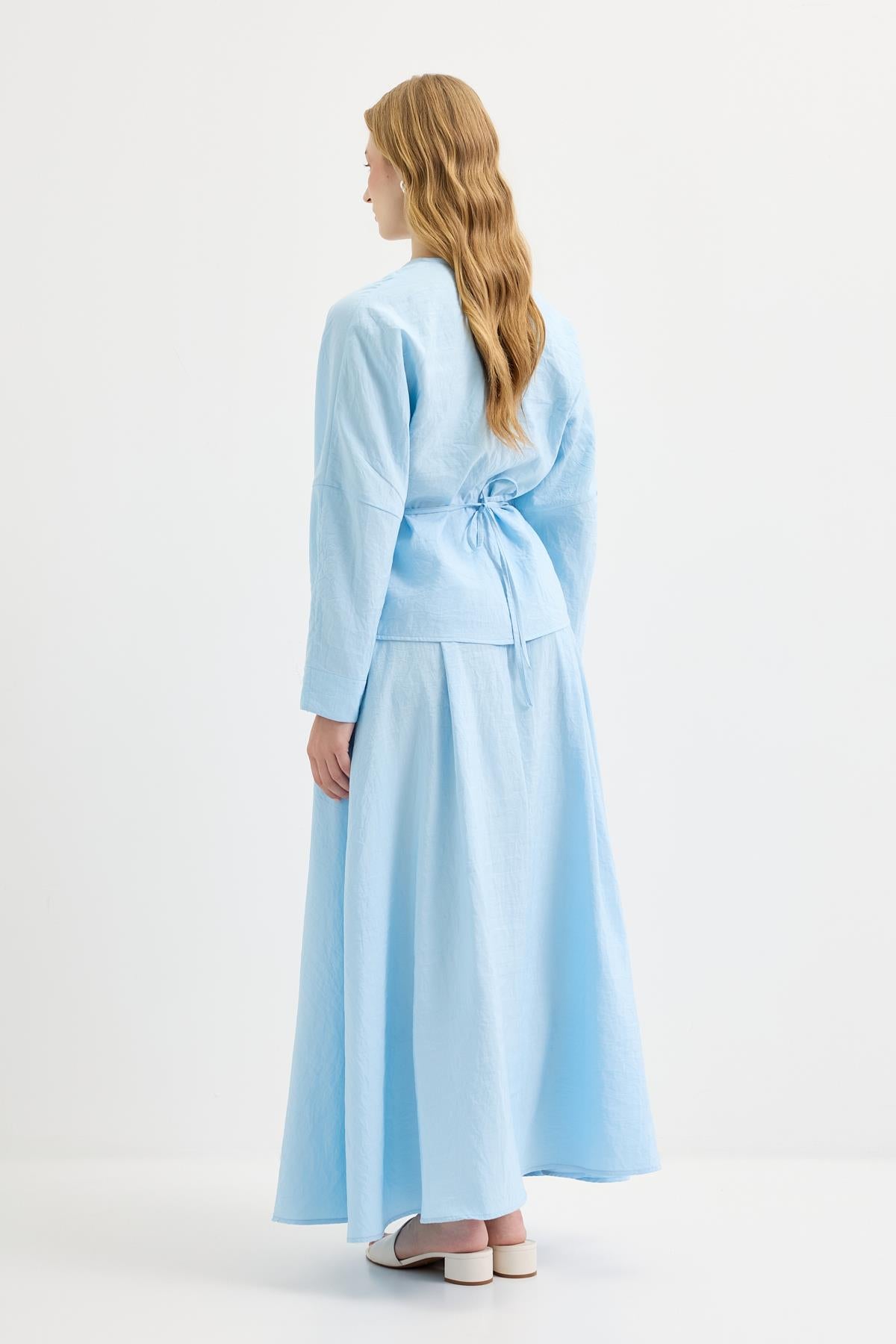 Bağlamalı Kimono Etek Takım Açık Mavi