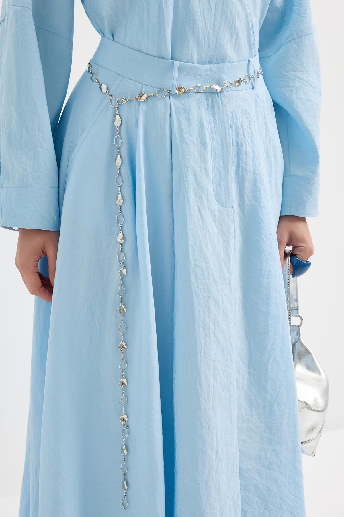 Bağlamalı Kimono Etek Takım Açık Mavi