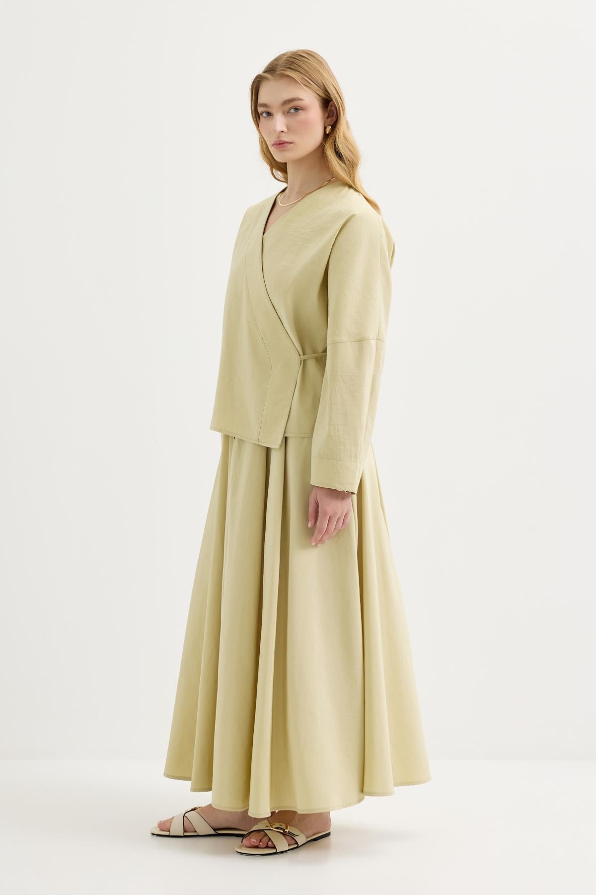Bağlamalı Kimono Etek Takım Açık Yeşil