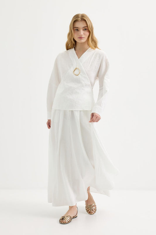 Bağlamalı Kimono Etek Takım Beyaz
