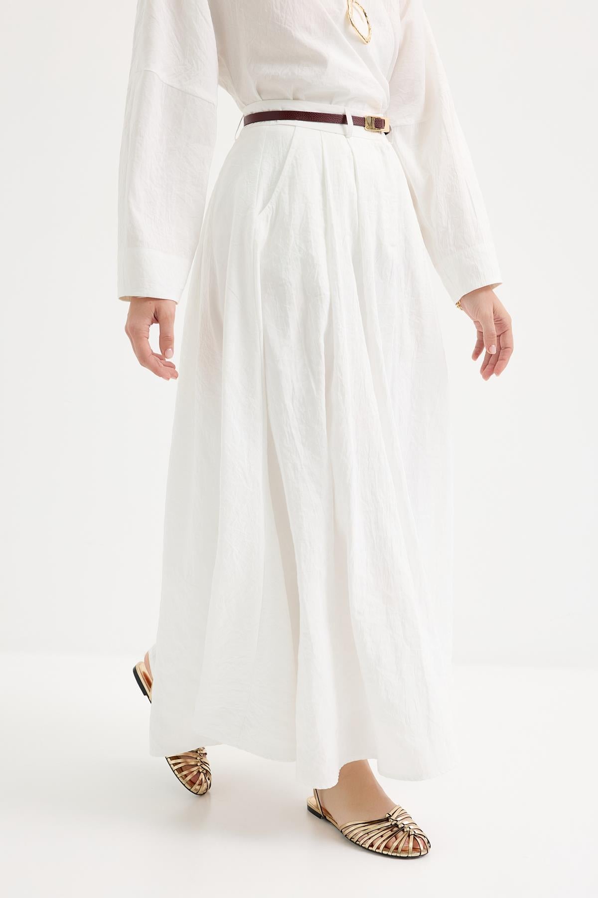 Bağlamalı Kimono Etek Takım Beyaz