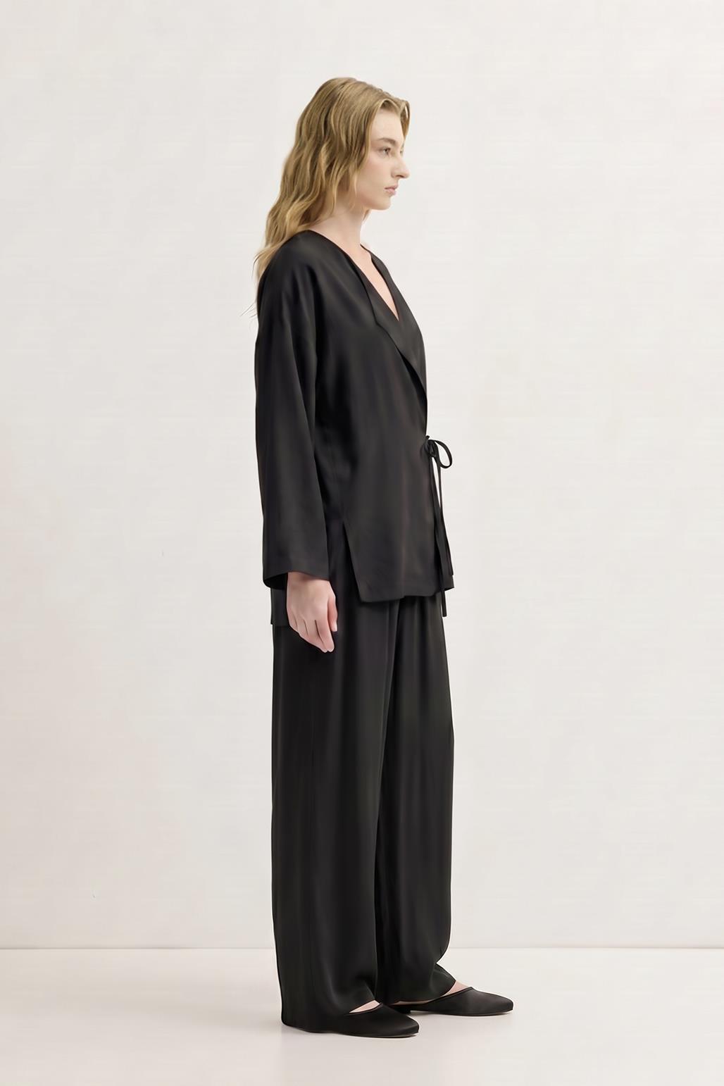 Bağlamalı Kimono Modal Pantolon Takım Siyah