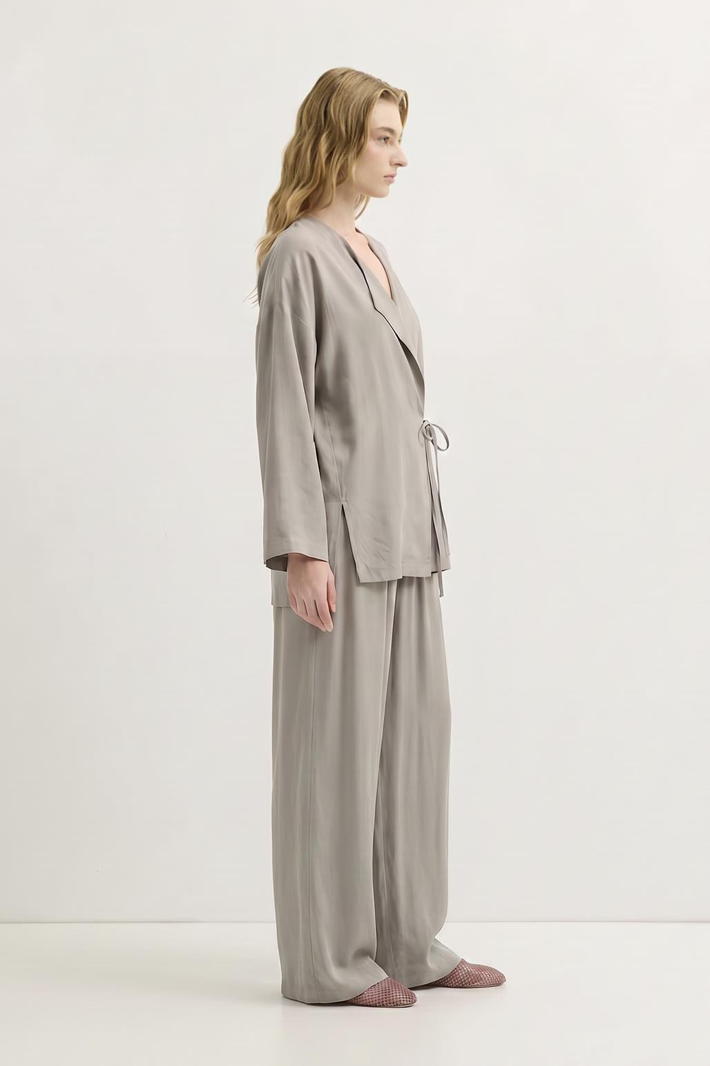 Bağlamalı Kimono Modal Pantolon Takım Taş