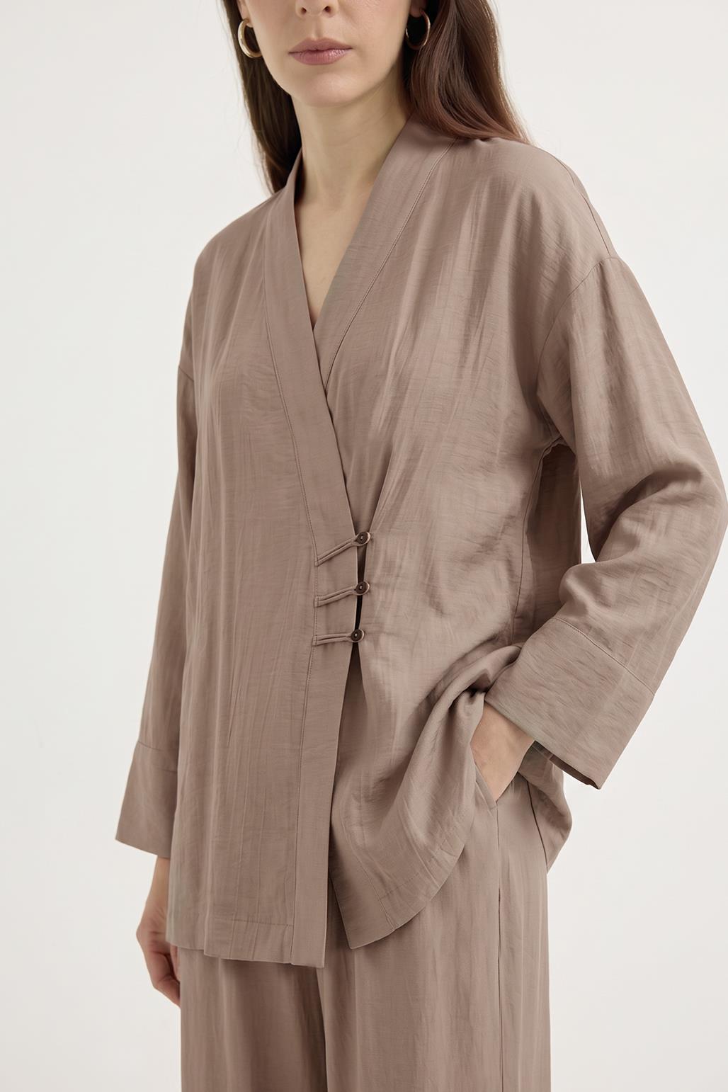 Britli Kimono Pantolon Takım Vizon