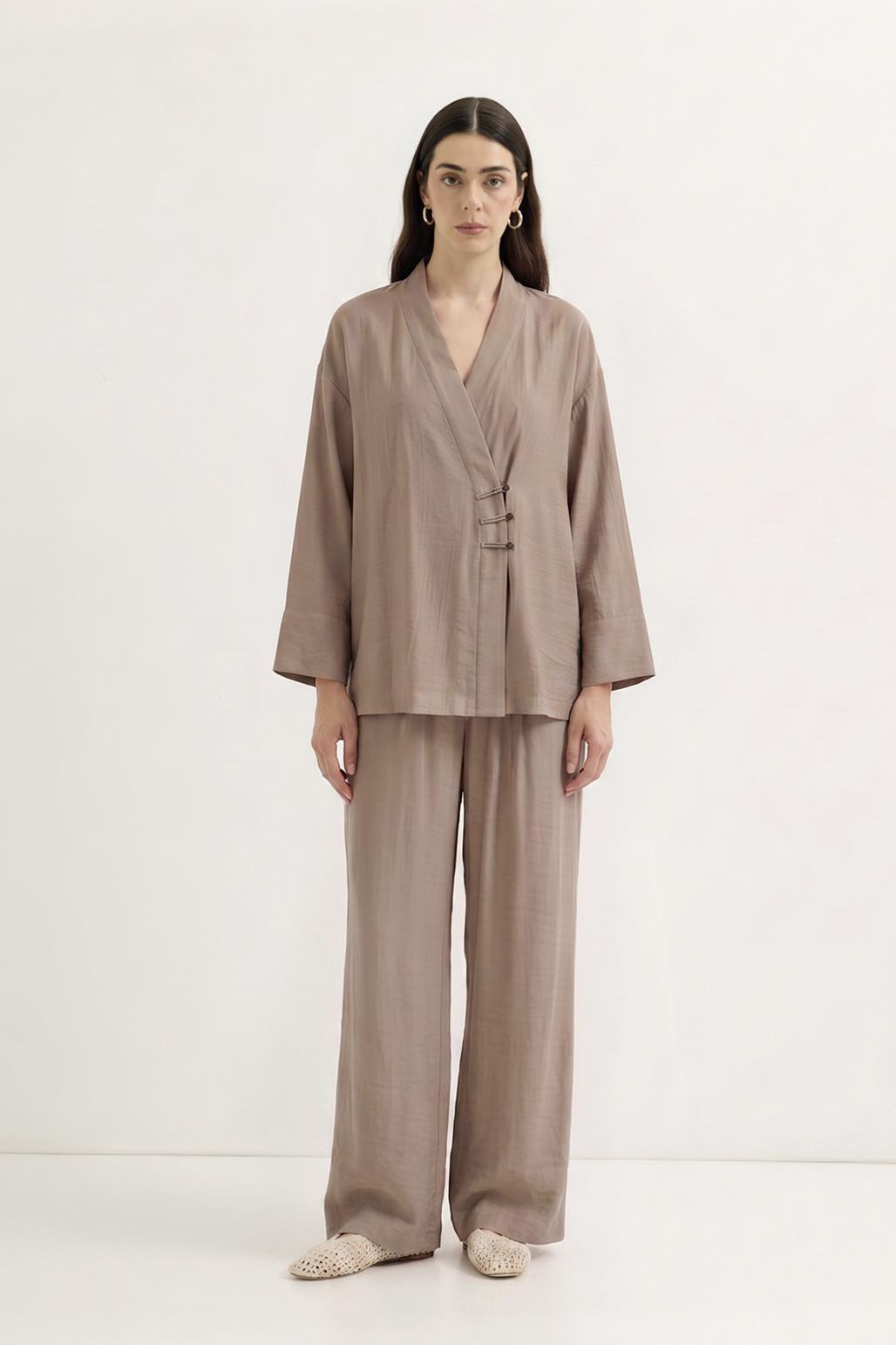 Britli Kimono Pantolon Takım Vizon