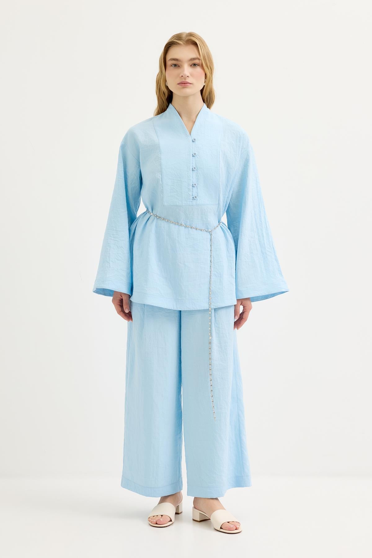 Britli Oversize Tunik Pantolon Takım Açık Mavi