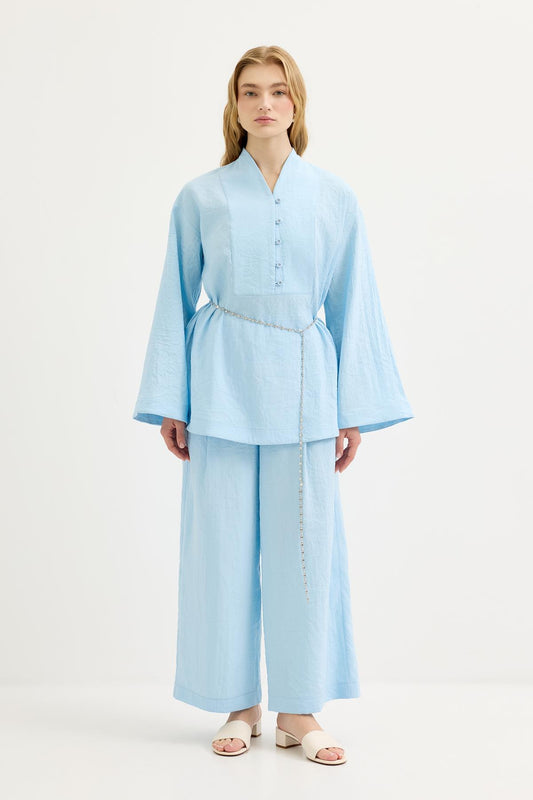 Britli Oversize Tunik Pantolon Takım Açık Mavi