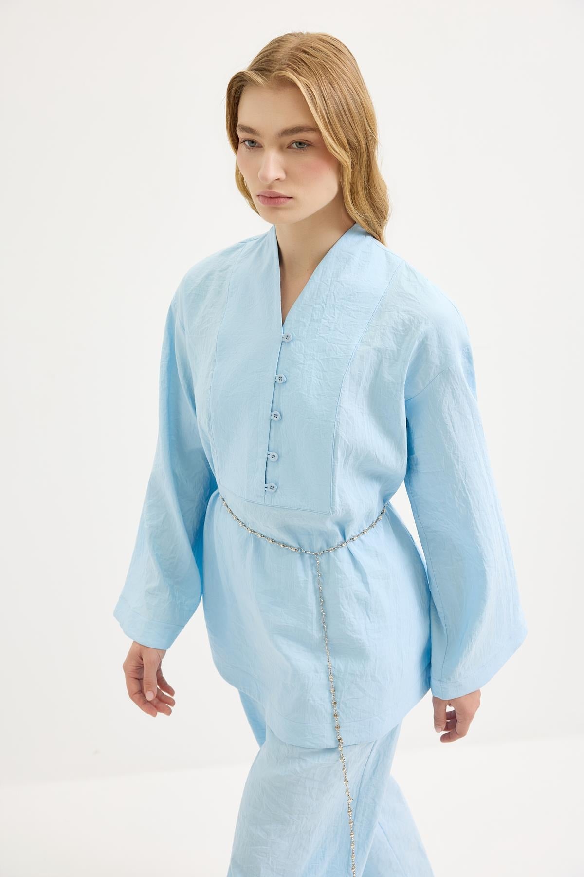 Britli Oversize Tunik Pantolon Takım Açık Mavi