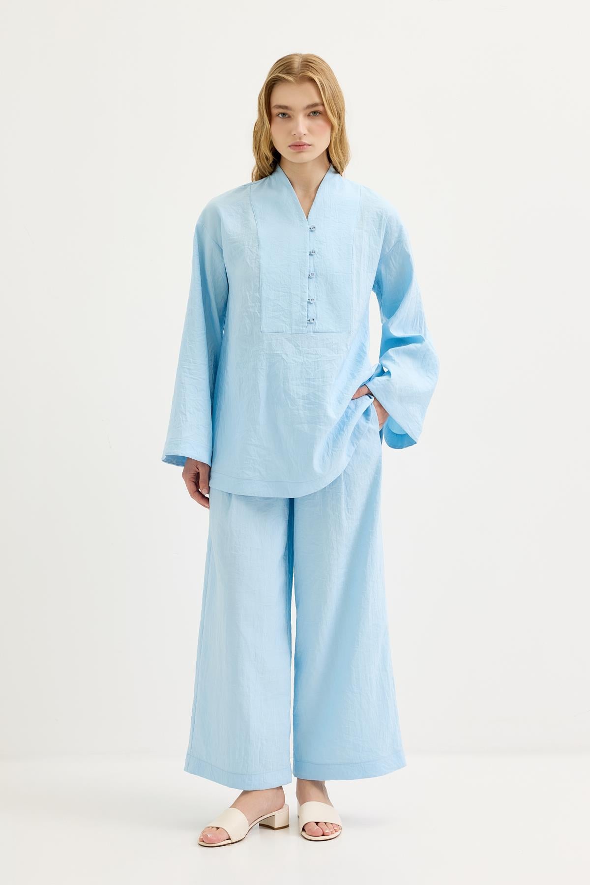 Britli Oversize Tunik Pantolon Takım Açık Mavi