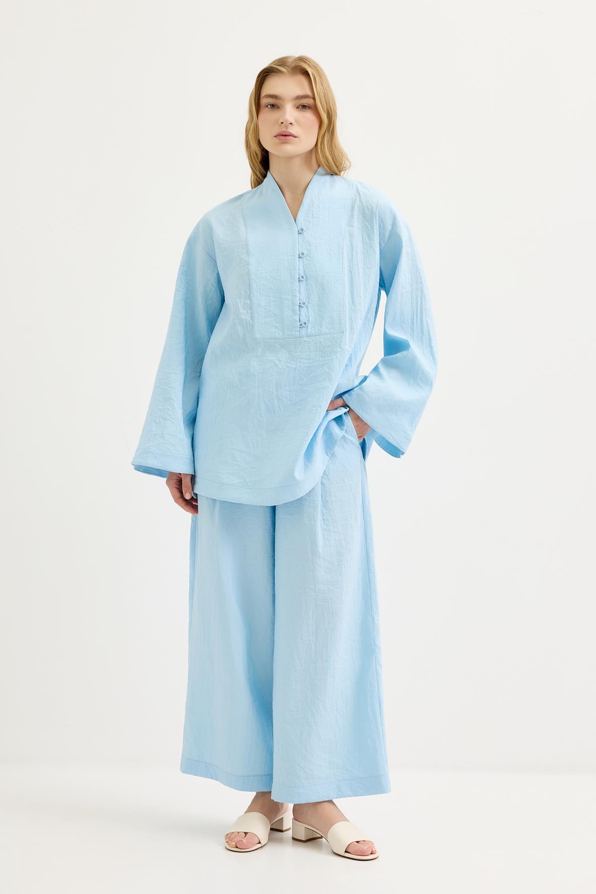 Britli Oversize Tunik Pantolon Takım Açık Mavi