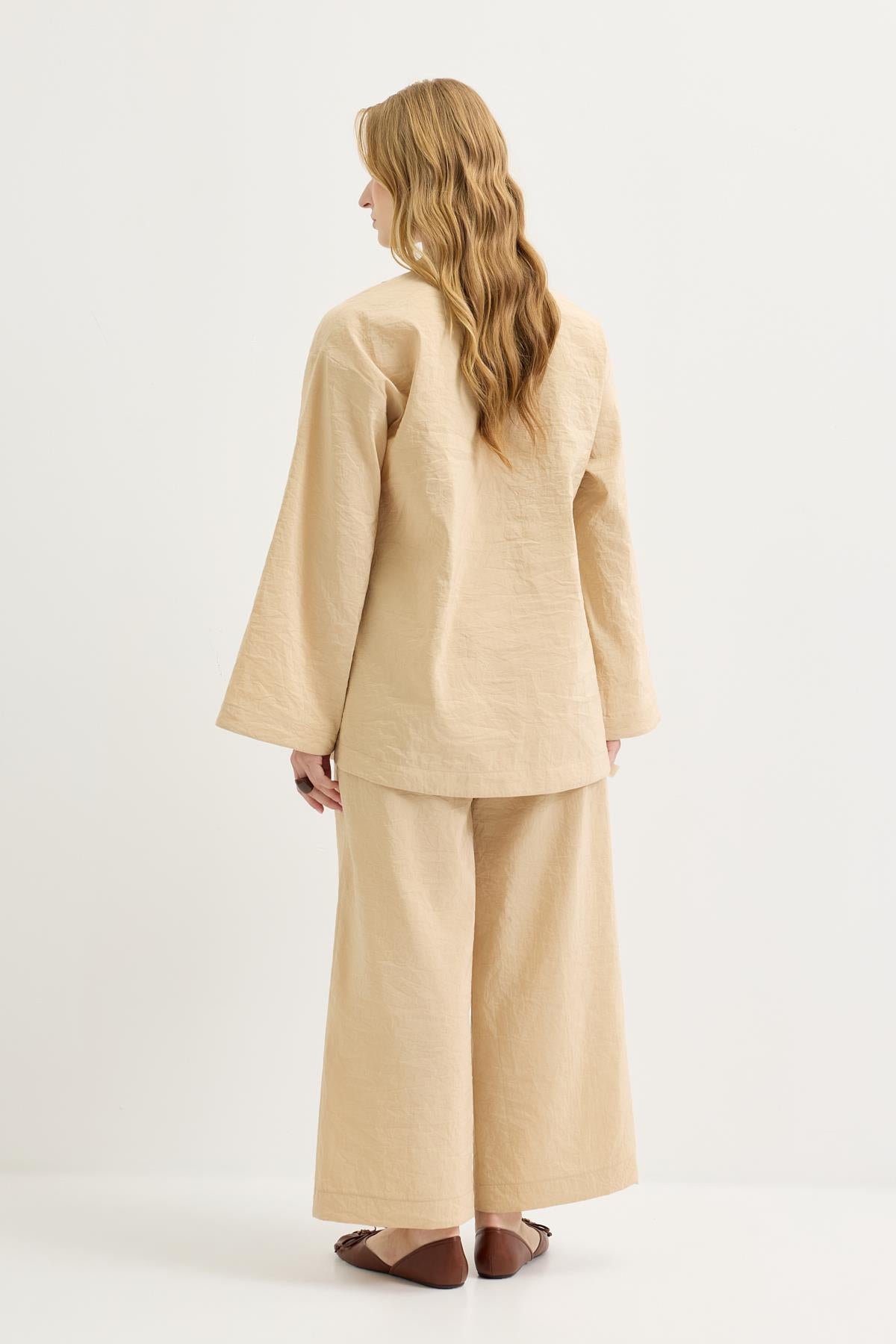 Britli Oversize Tunik Pantolon Takım Deve Tüyü