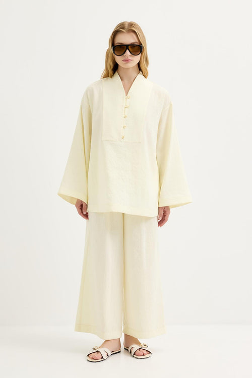 Britli Oversize Tunik Pantolon Takım Sarı