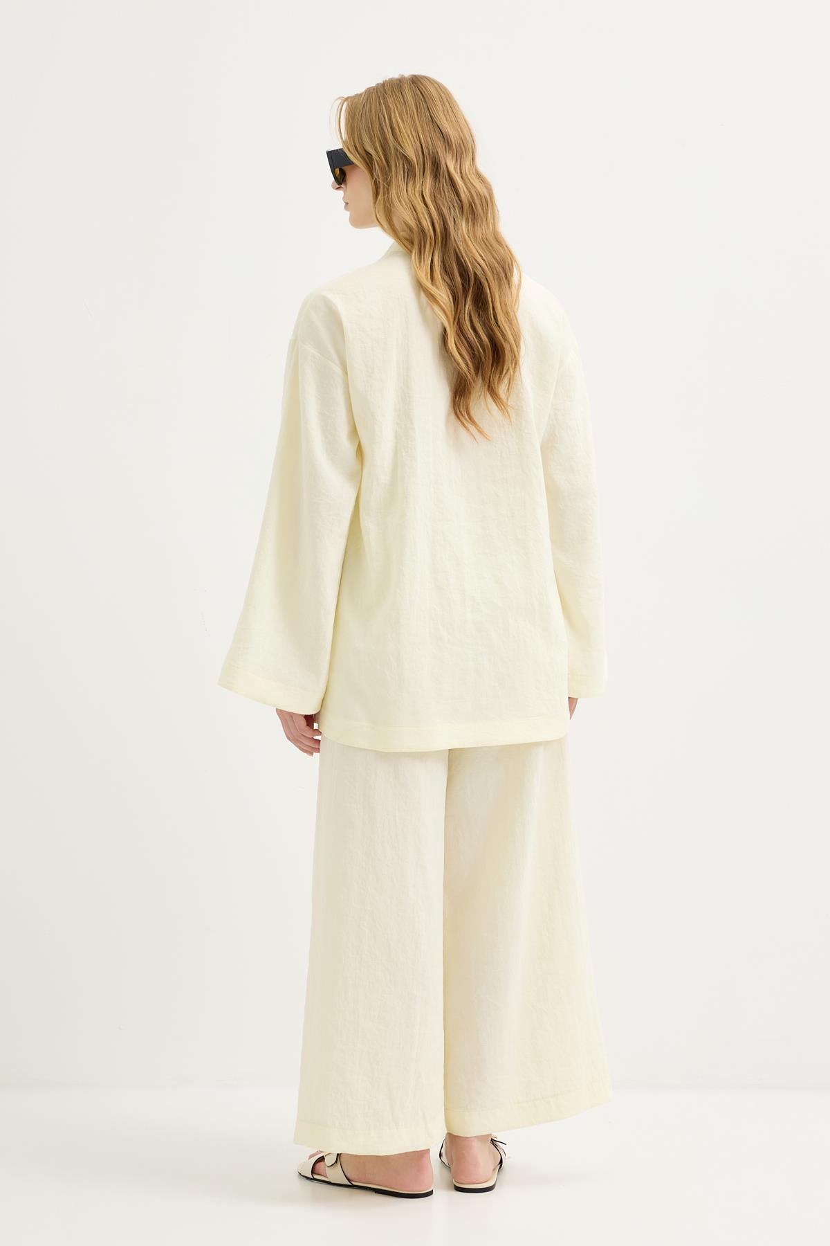 Britli Oversize Tunik Pantolon Takım Sarı