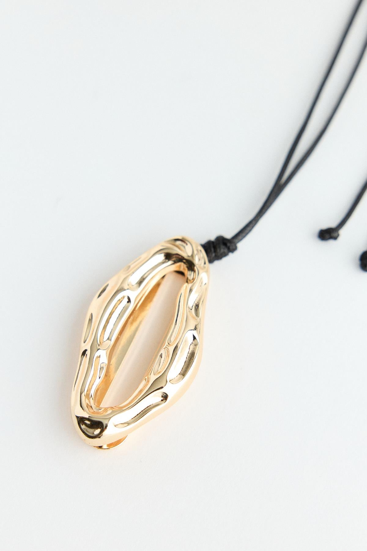 Dokulu Metal Uçlu Kolye Gold