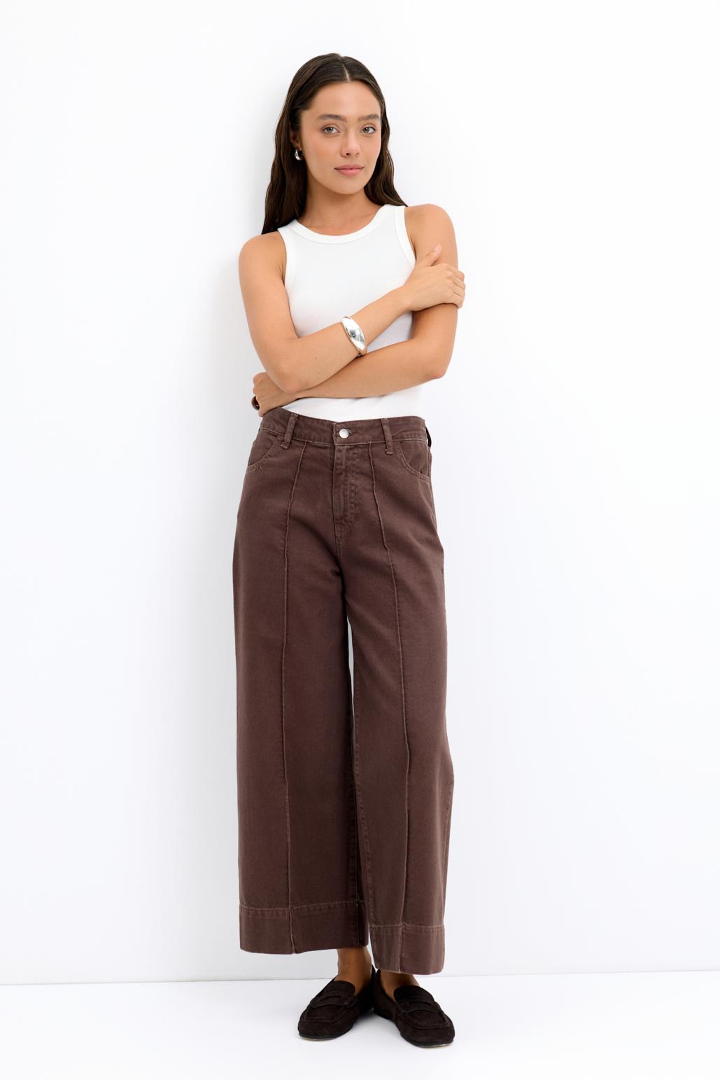 Double Paça Gabardin Pantolon Kahve