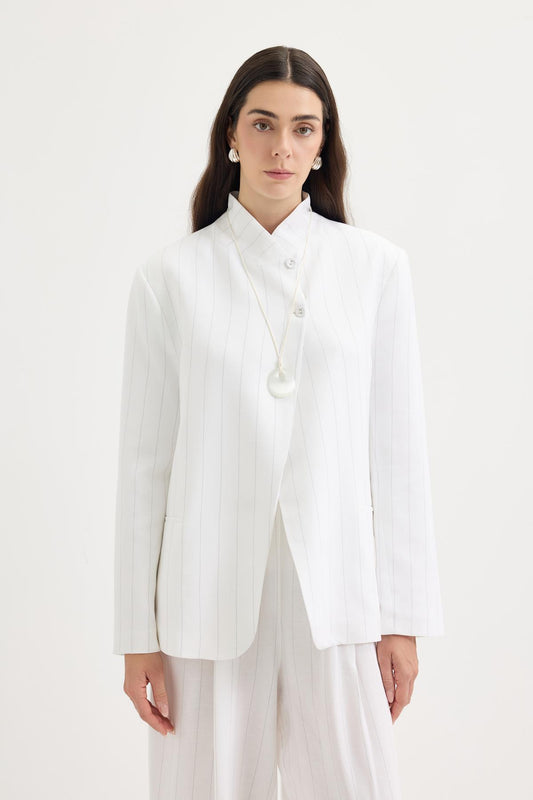 Kruvaze Keten Blazer Ceket Gri