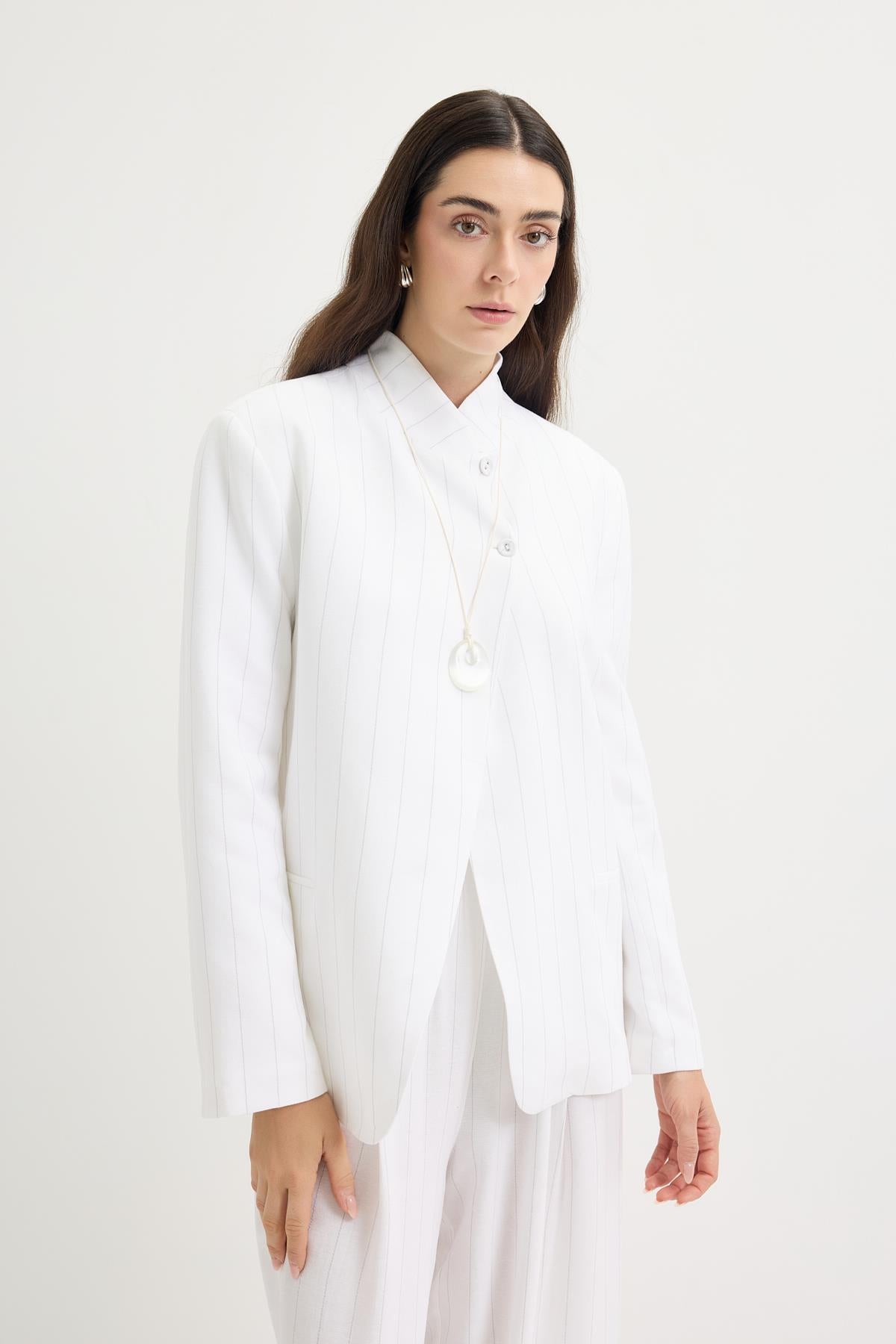 Kruvaze Keten Blazer Ceket Gri