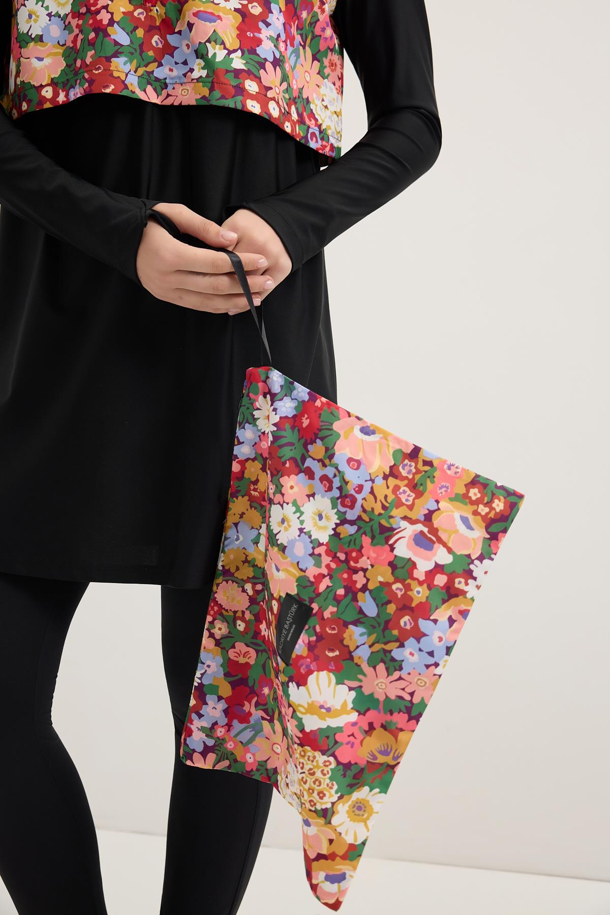 Likralı Floral Desenli Mayo Takım Bordo