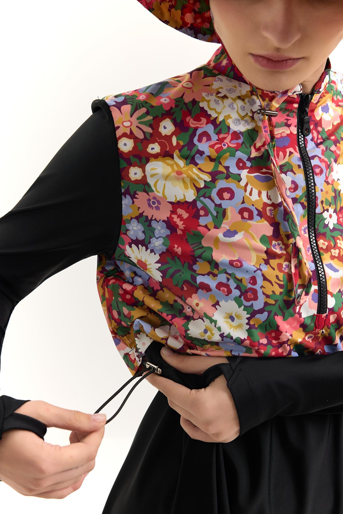 Likralı Floral Desenli Mayo Takım Bordo