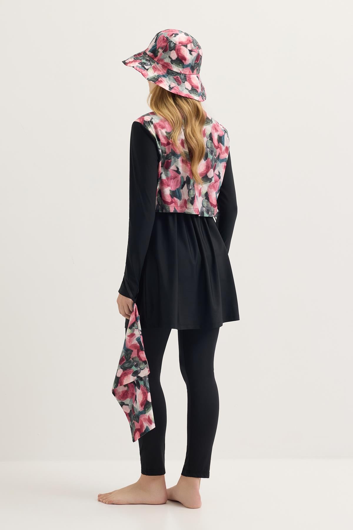Likralı Floral Desenli Mayo Takım Mürdüm Eriği