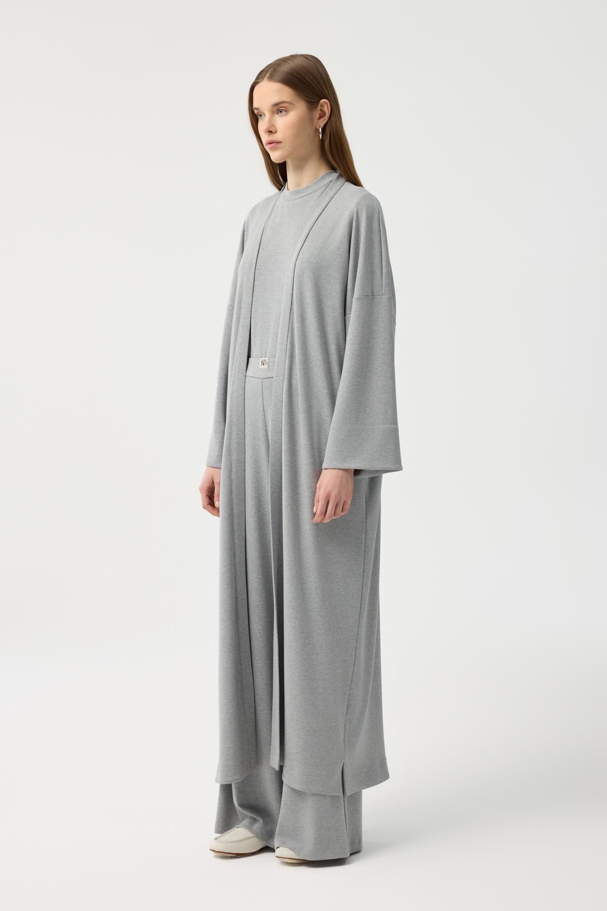 Modal Cupra Pantolon Bluz Abaya Takım Gri Melanj