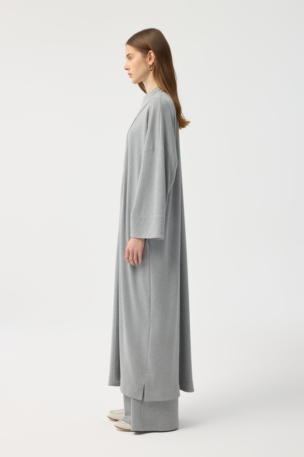Modal Cupra Pantolon Bluz Abaya Takım Gri Melanj