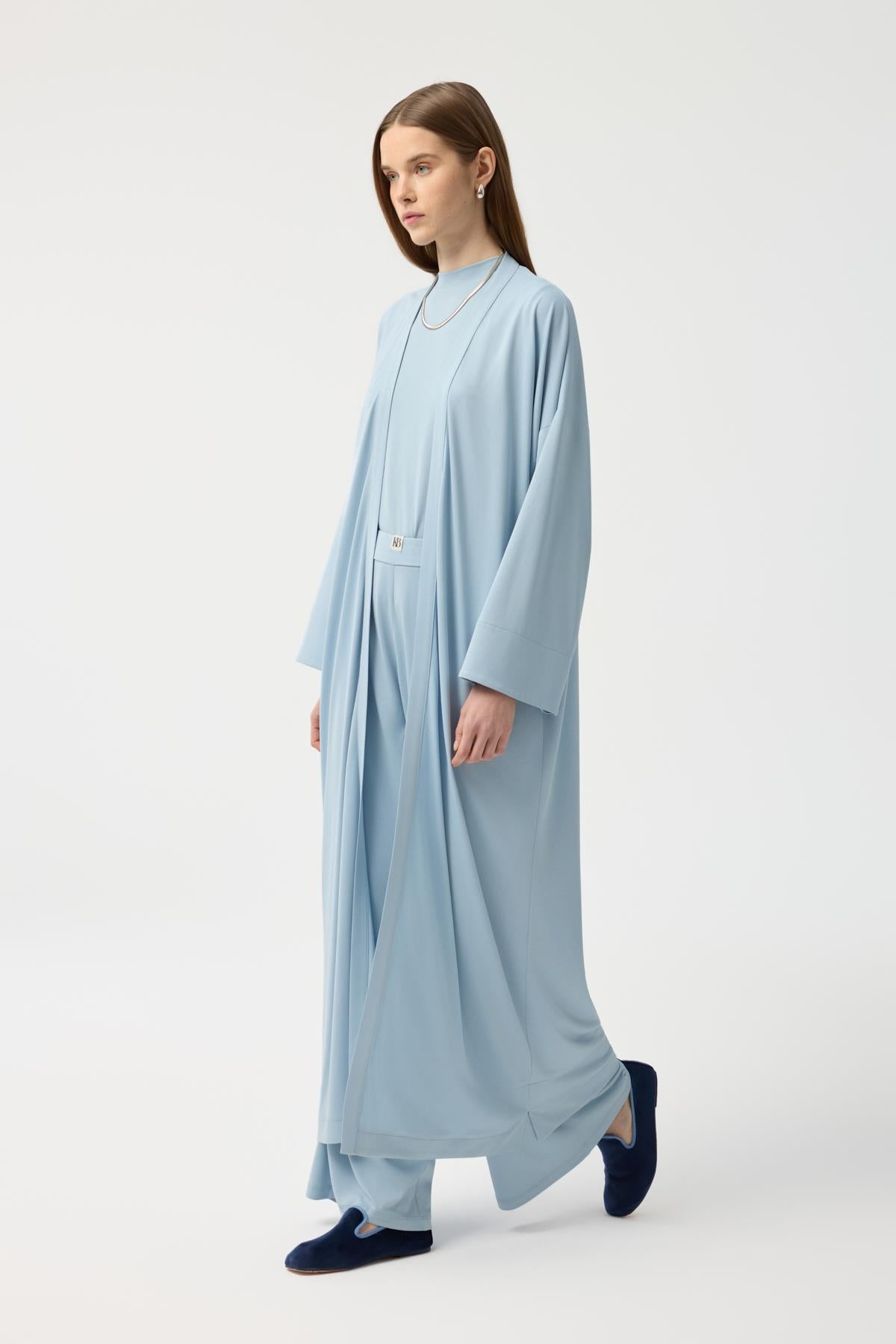 Modal Cupra Pantolon Bluz Abaya Takım Mavi