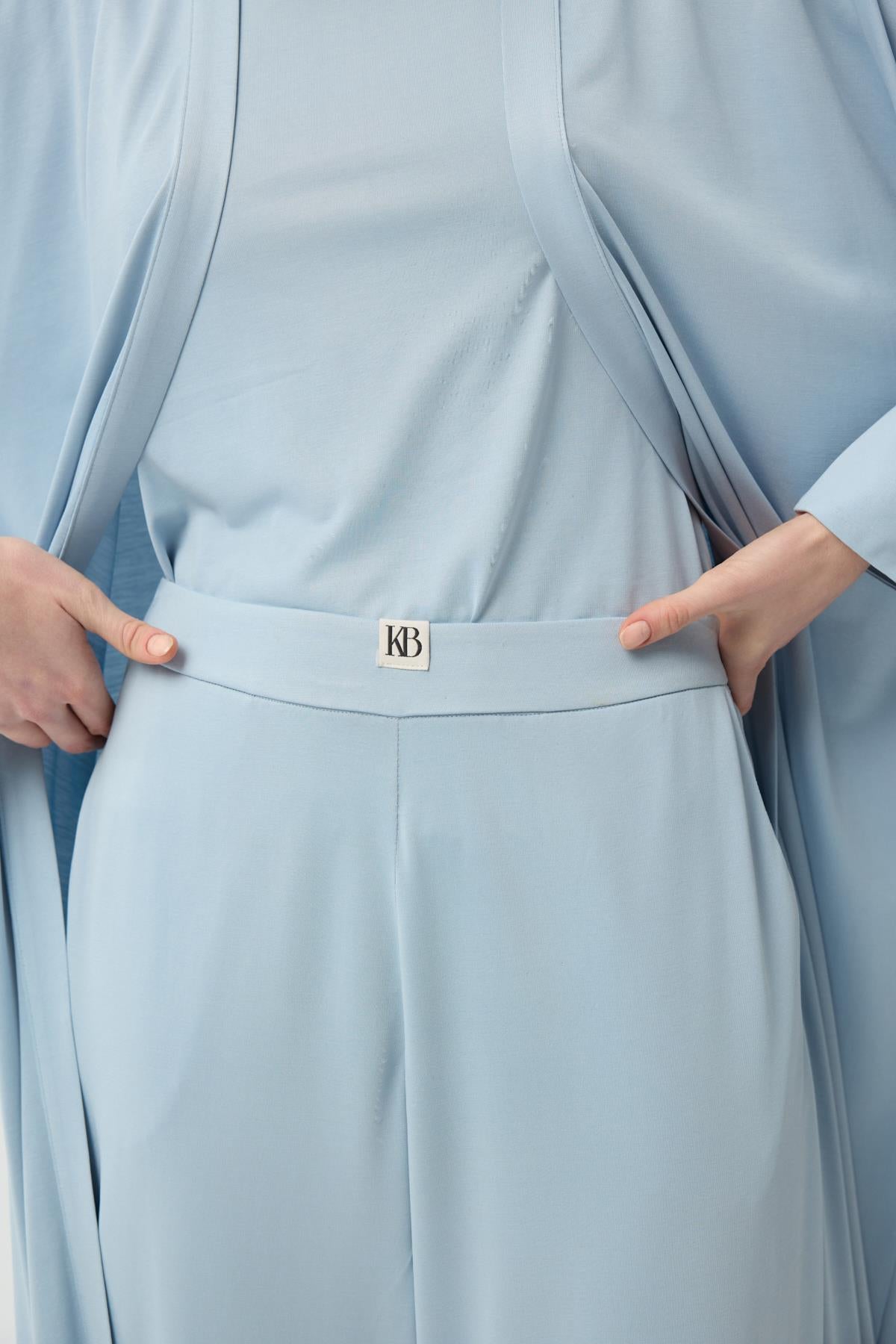 Modal Cupra Pantolon Bluz Abaya Takım Mavi