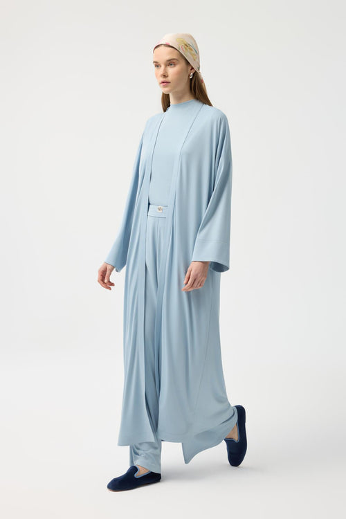 Modal Cupra Pantolon Bluz Abaya Takım Mavi