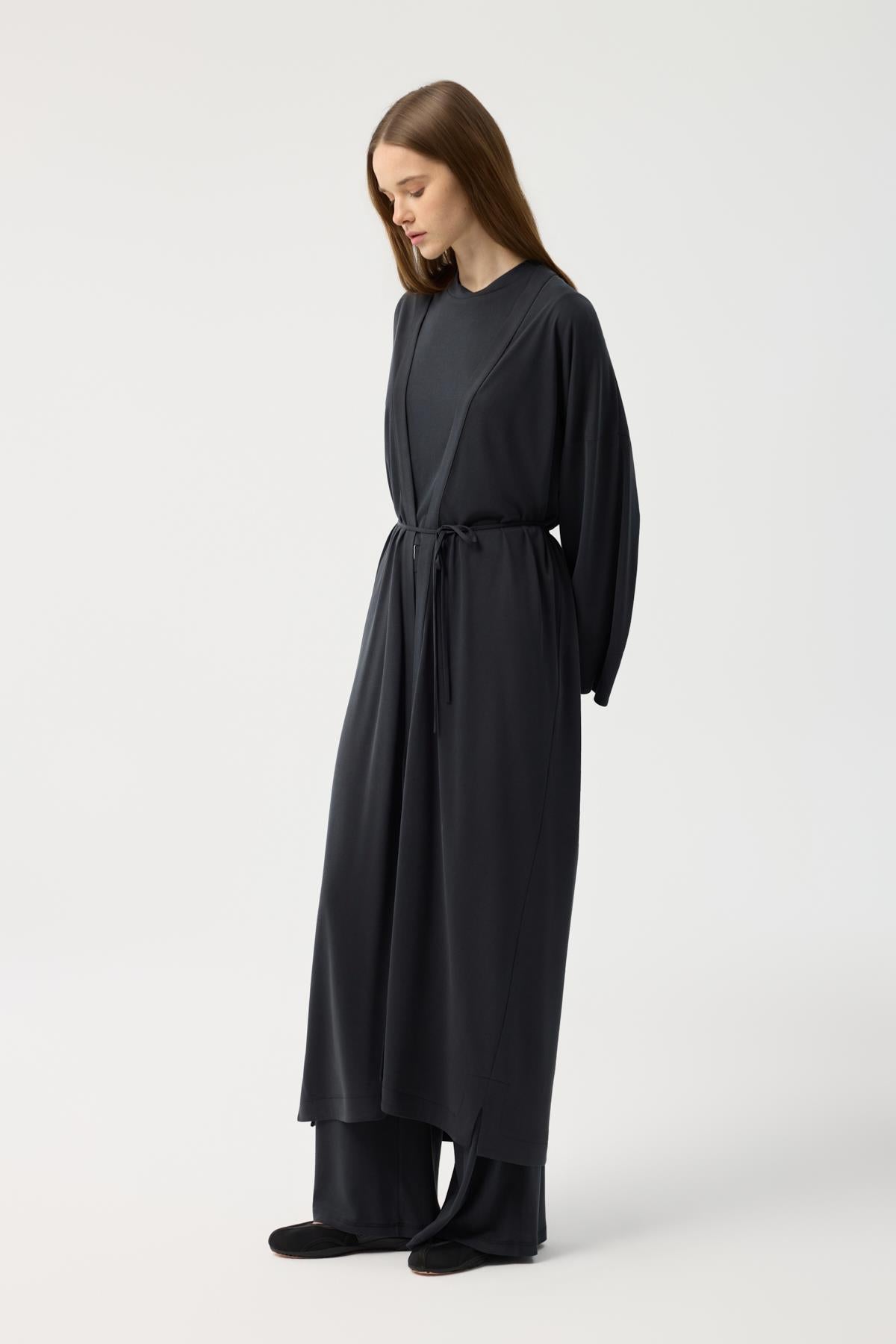 Modal Cupra Pantolon Bluz Abaya Takım Siyah