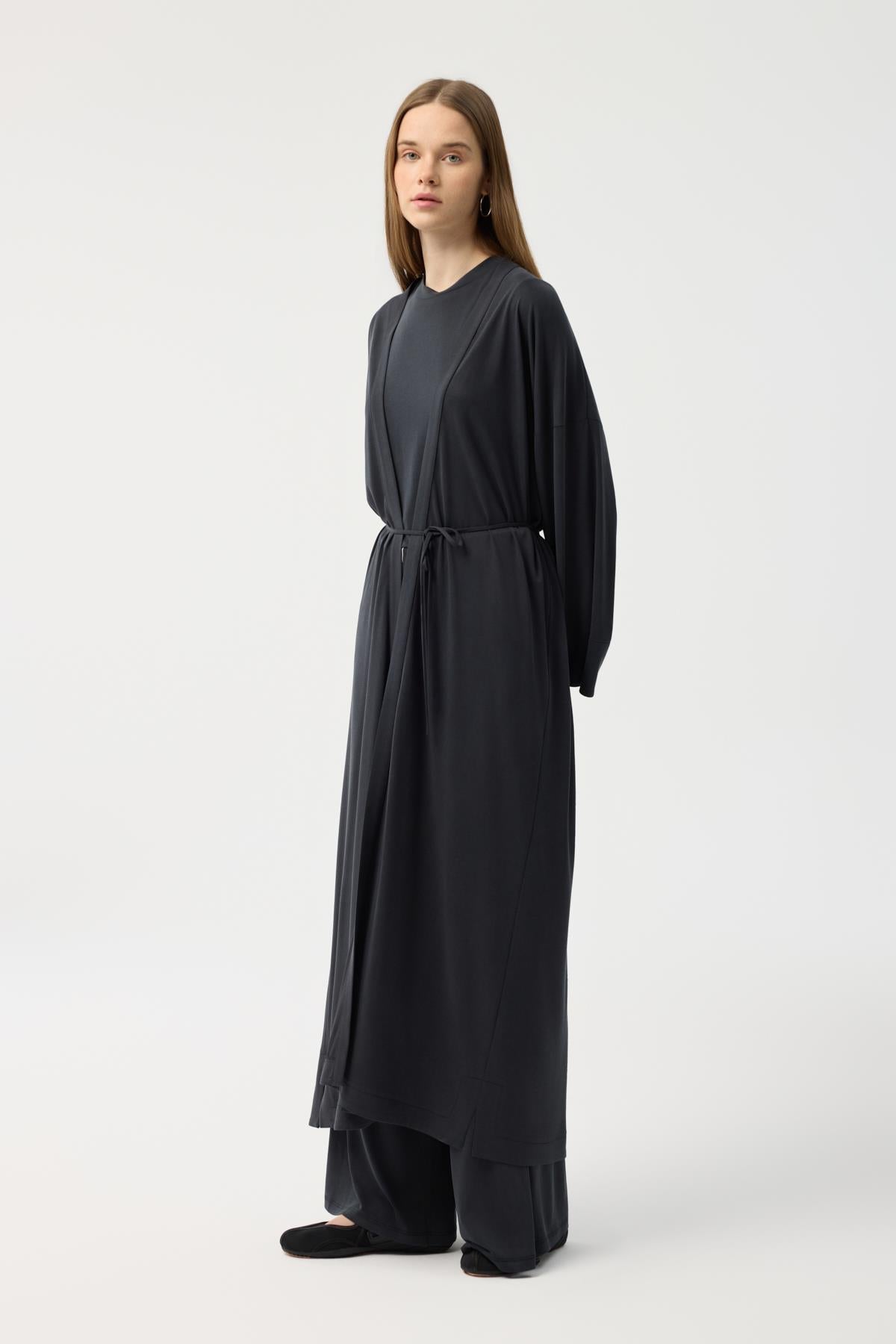 Modal Cupra Pantolon Bluz Abaya Takım Siyah