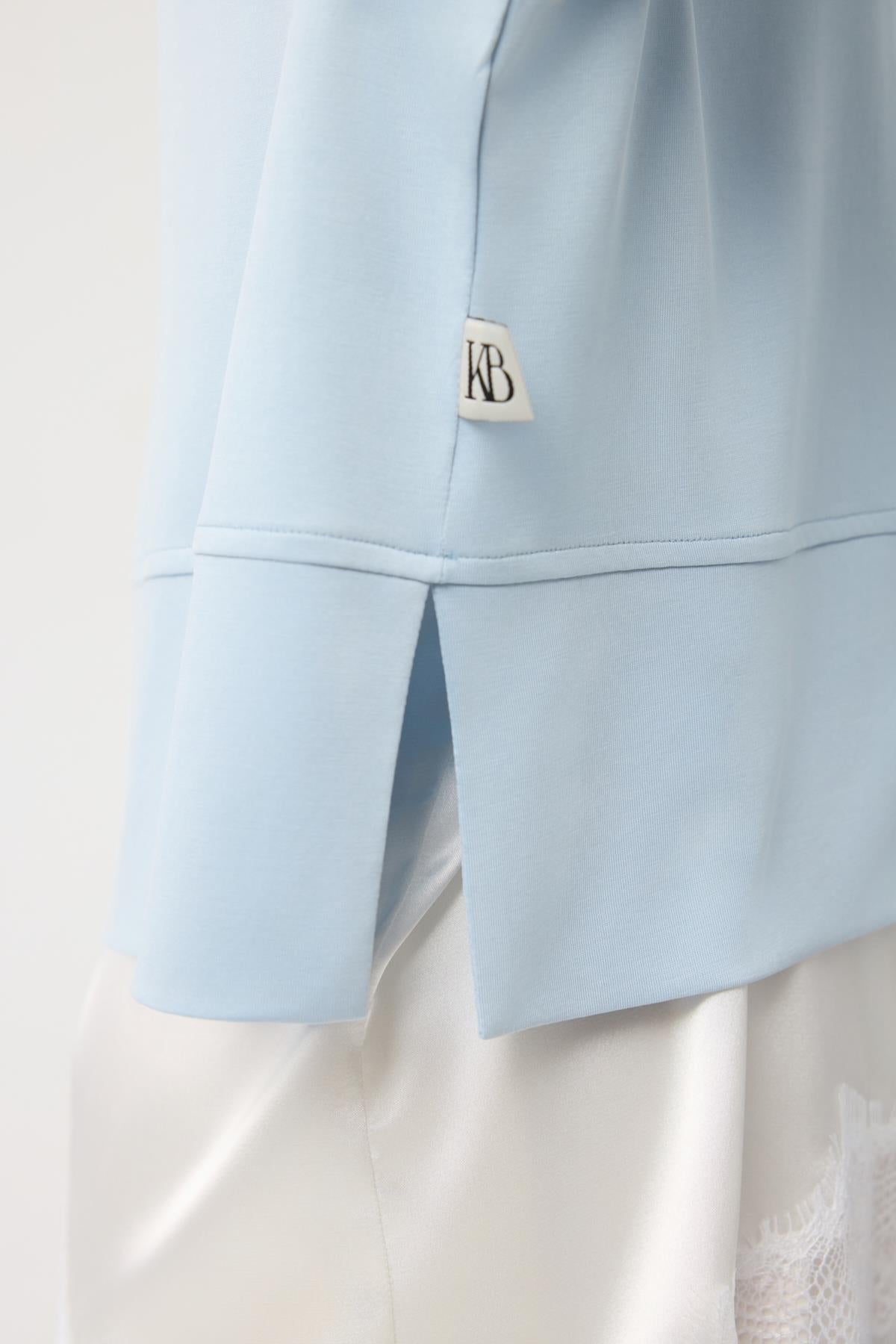 Modal Cupra Yırtmaçlı Kısa Sweatshirt Açık  Mavi