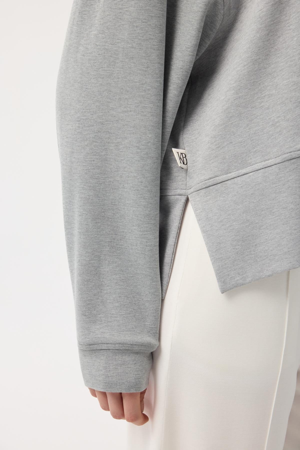 Modal Cupra Yırtmaçlı Kısa Sweatshirt Gri Melanj