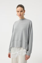 Modal Cupra Yırtmaçlı Kısa Sweatshirt Gri Melanj