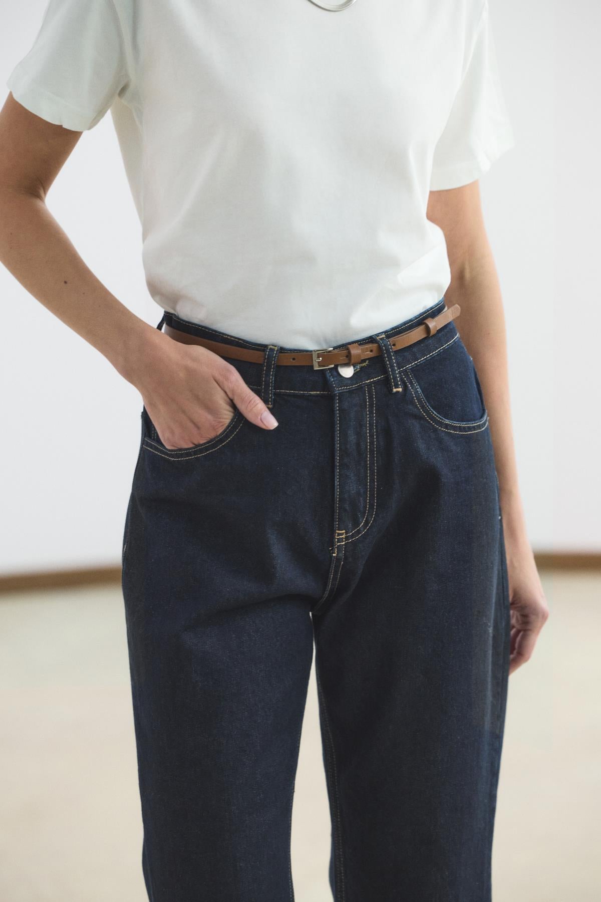 Yüksek Bel Düz Paça Kot Pantolon Koyu Mavi