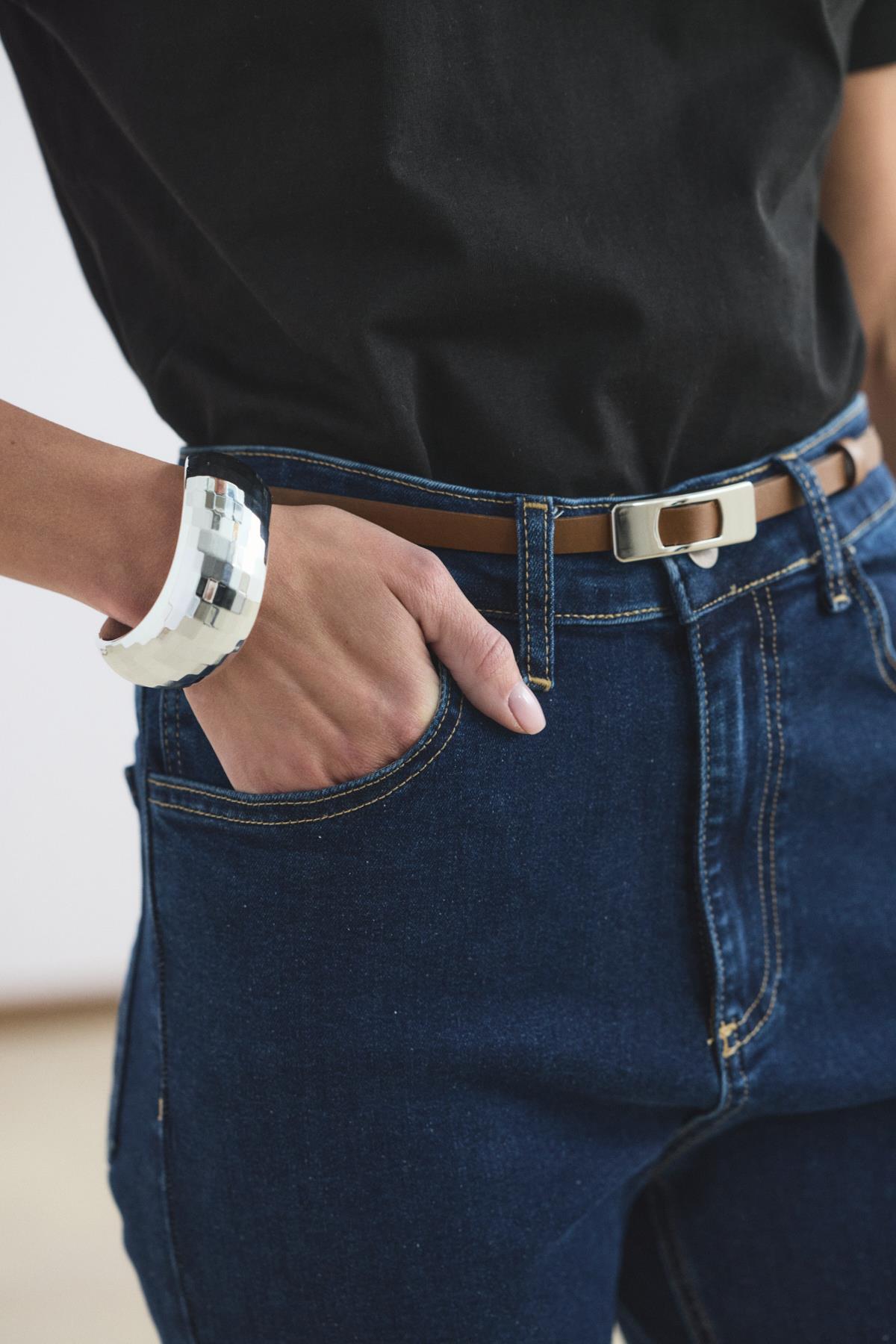 Günlük Stil İçin Yüksek Bel Koyu Mavi Kot Pantolon